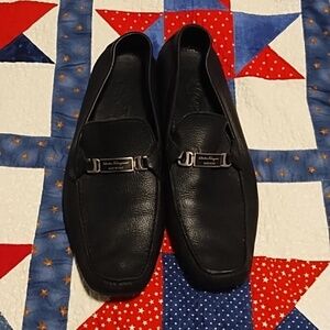 Authentic Salvatore Ferragamo Mens Black Leather Loafers Made In Italy